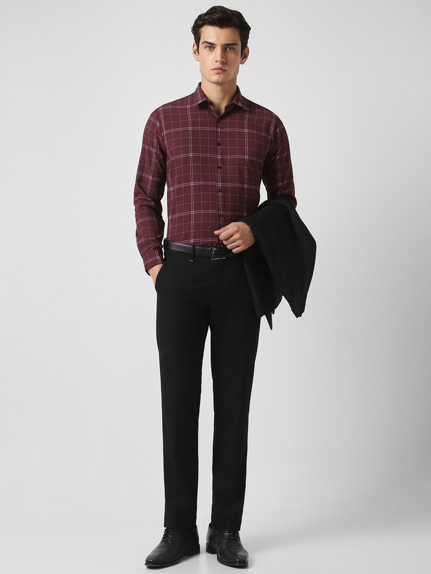 Van Heusen Maroon Slim Fit Checks Shirt