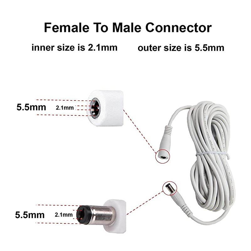 Power Extender Cord 33ft 10M 21mm x 55mm Compatible with 12V DC Adapter Cord for CCTV Security Camera IP Camera Standalone DVRDC Cable ExtenderWhite