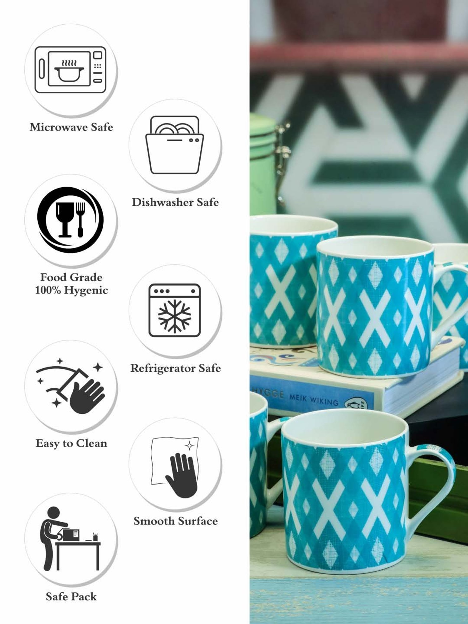 Goodhomes Aqua Bone China Tea Cups (210 ml) - Set of 6