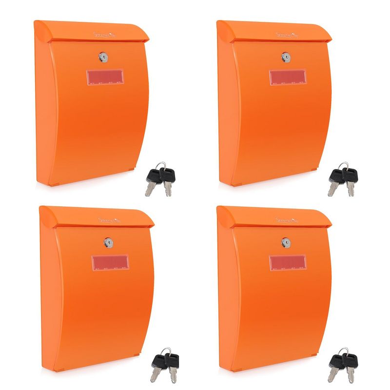 SereneLife SLMAB35 Home Indoor Outdoor Reinforced ABS Plastic Wall Mount Secure Locking Mailbox Magazine Newspaper Holder with Keys, Orange (4 Pack)