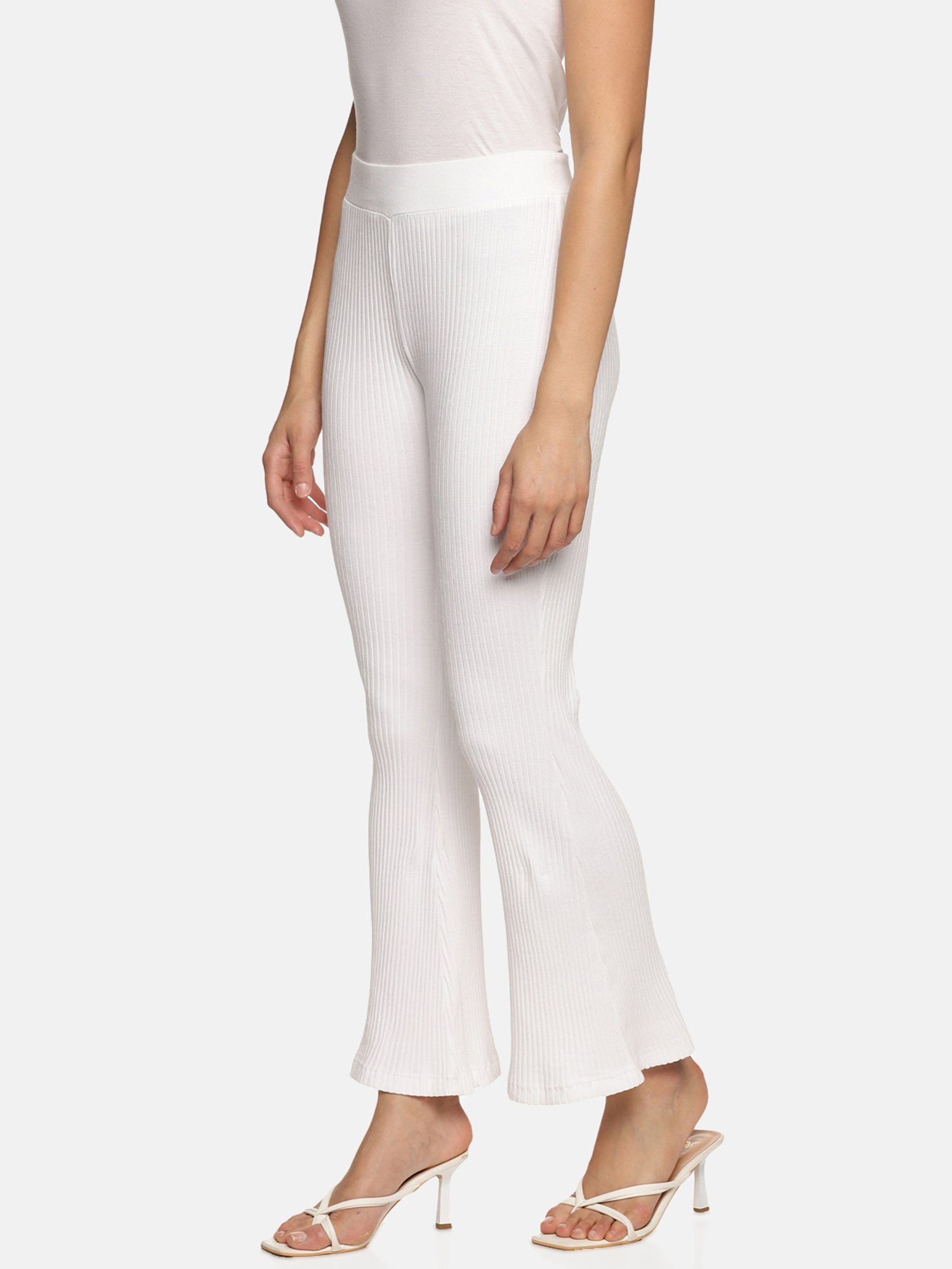 ISU White Cotton Slim Fit High Rise Pants