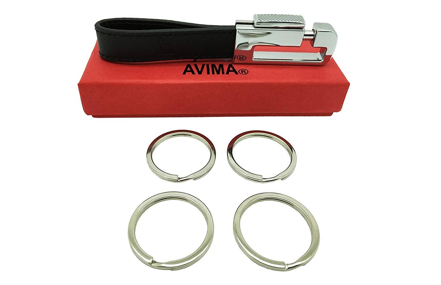 #1 BEST Premium Quality Elegant Classic Casual Durable Stylish Genuine Leather Strap Valet Key Chain Car Key Keyring Key Fob with 4 Detachable Key Rings, Black - 100% SATISFACTION GUARANTEE (1 Pack)