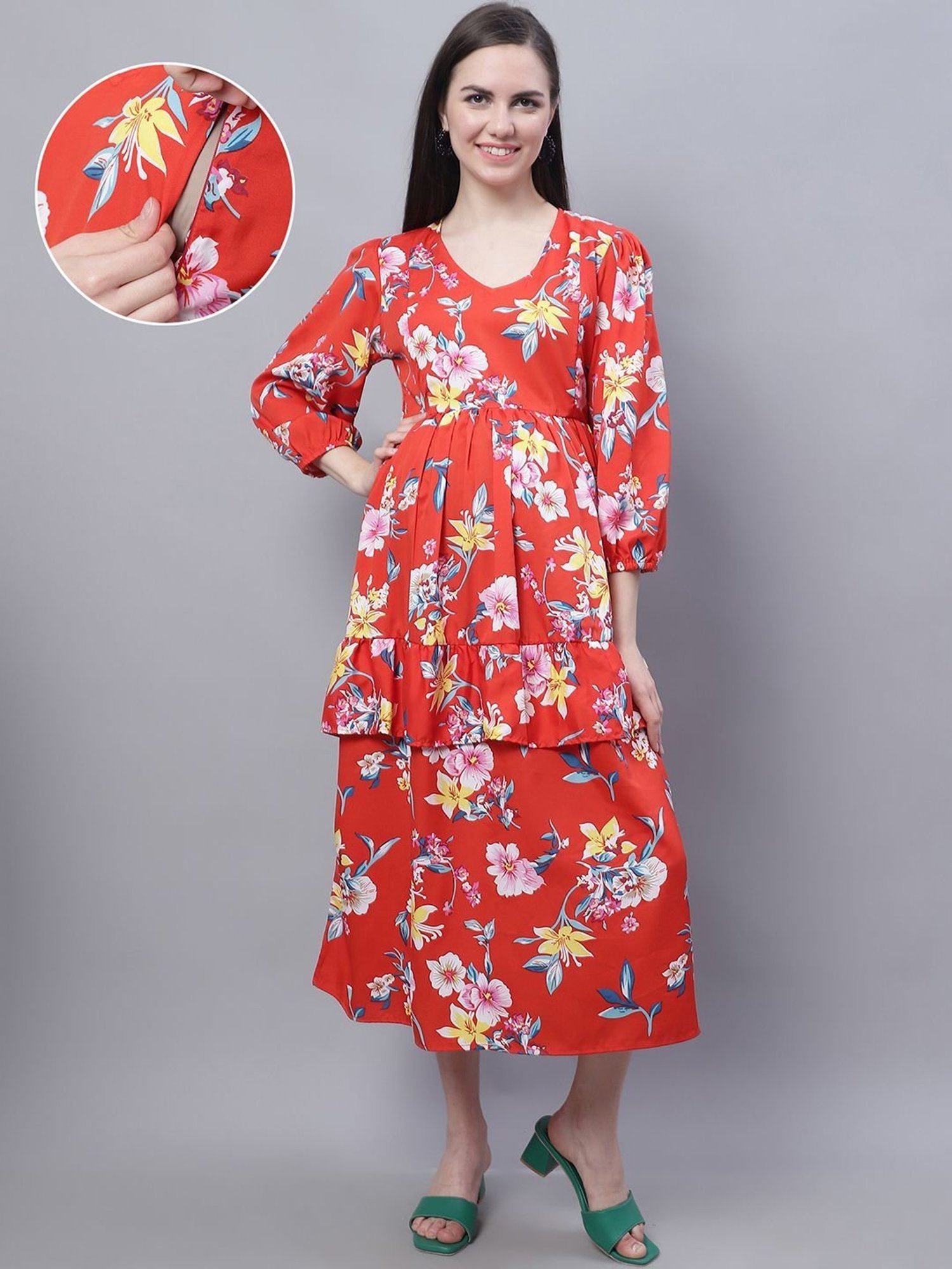 Moms Maternity Red Printed Dress
