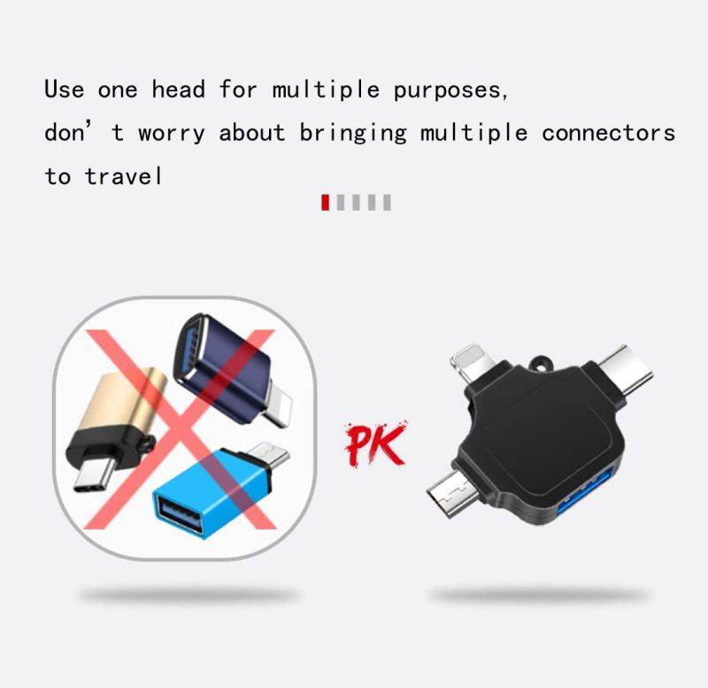 OTG Adapter, Compatible with Android/iPhone/iPad, Lightning/USB Type-C/Micro-USB to USB Camera Adapter for SD TF Card Reader, Keyboard, Mouse, U Disk, USB Flash Drive Silver