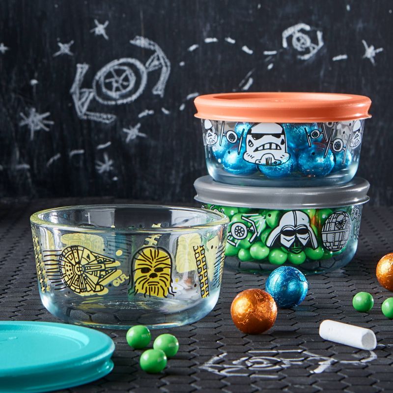 Pyrex 6pc 1 Cup Round Decorated Glass Food Storage Set Star Wars