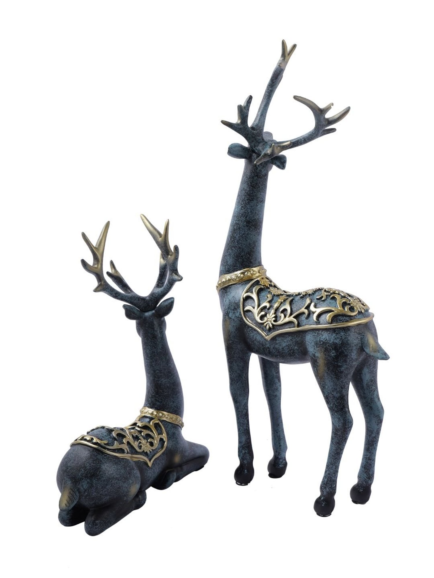 Tayhaa Black & Green Reindeer Sculpture Showpiece Set of Two