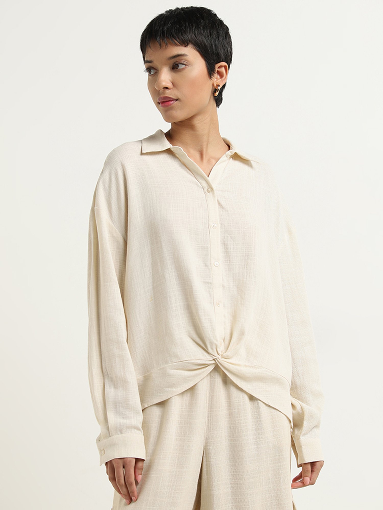 LOV by Westside Beige Knot-Detailed Blouse