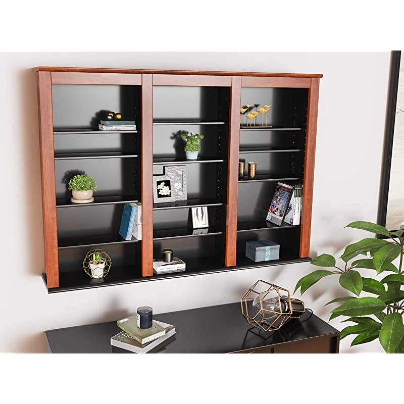 Triple Wall Mounted Storage Cabinet, Cherry and Black