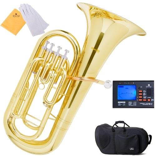 mendini mepl lacquer brass b flat euphonium with stainless steel pistons, gold