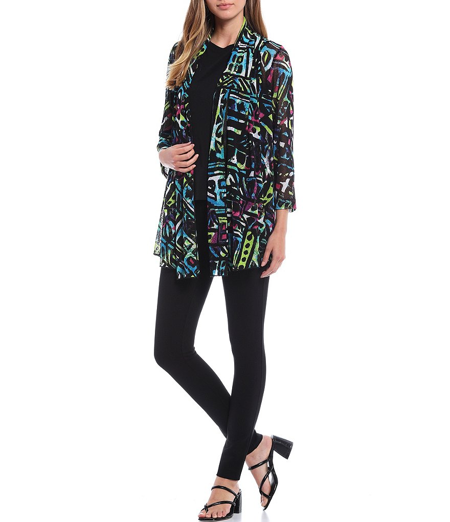Ali Miles Abstract Print 3/4 Sleeve Onion Skin Jacket