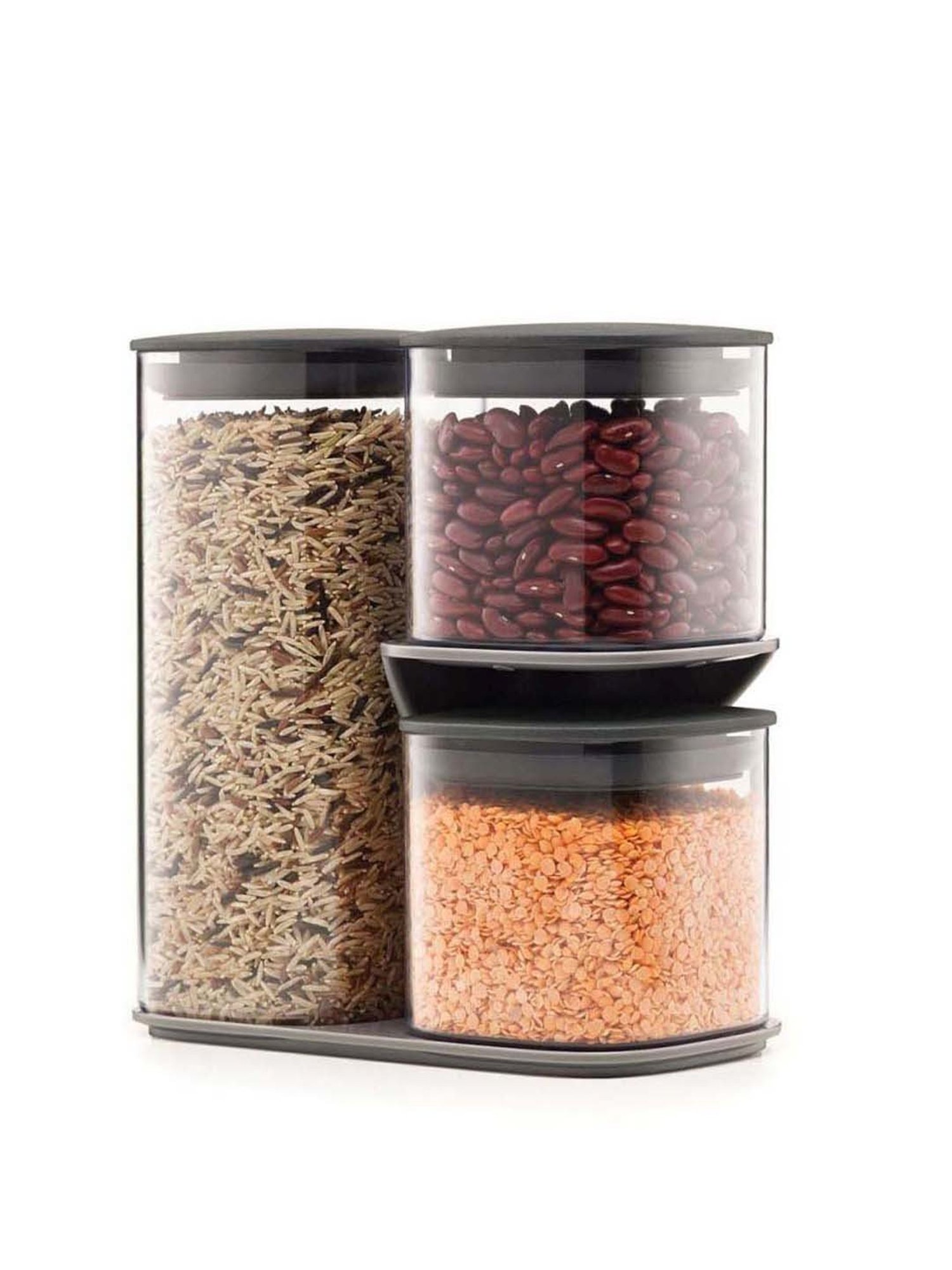 Joseph Joseph Transparent & White Plastic Storage Jar With Stand - Set of 3
