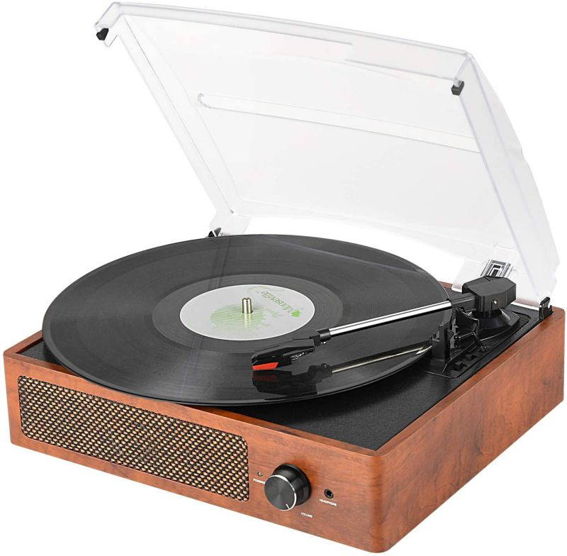 Bluetooth Record Player Belt-Driven 3-Speed Turntable, Vintage Vinyl Record Players Built-in Stereo Speakers, with Headphone Jack/ Aux Input/ RCA Line Out