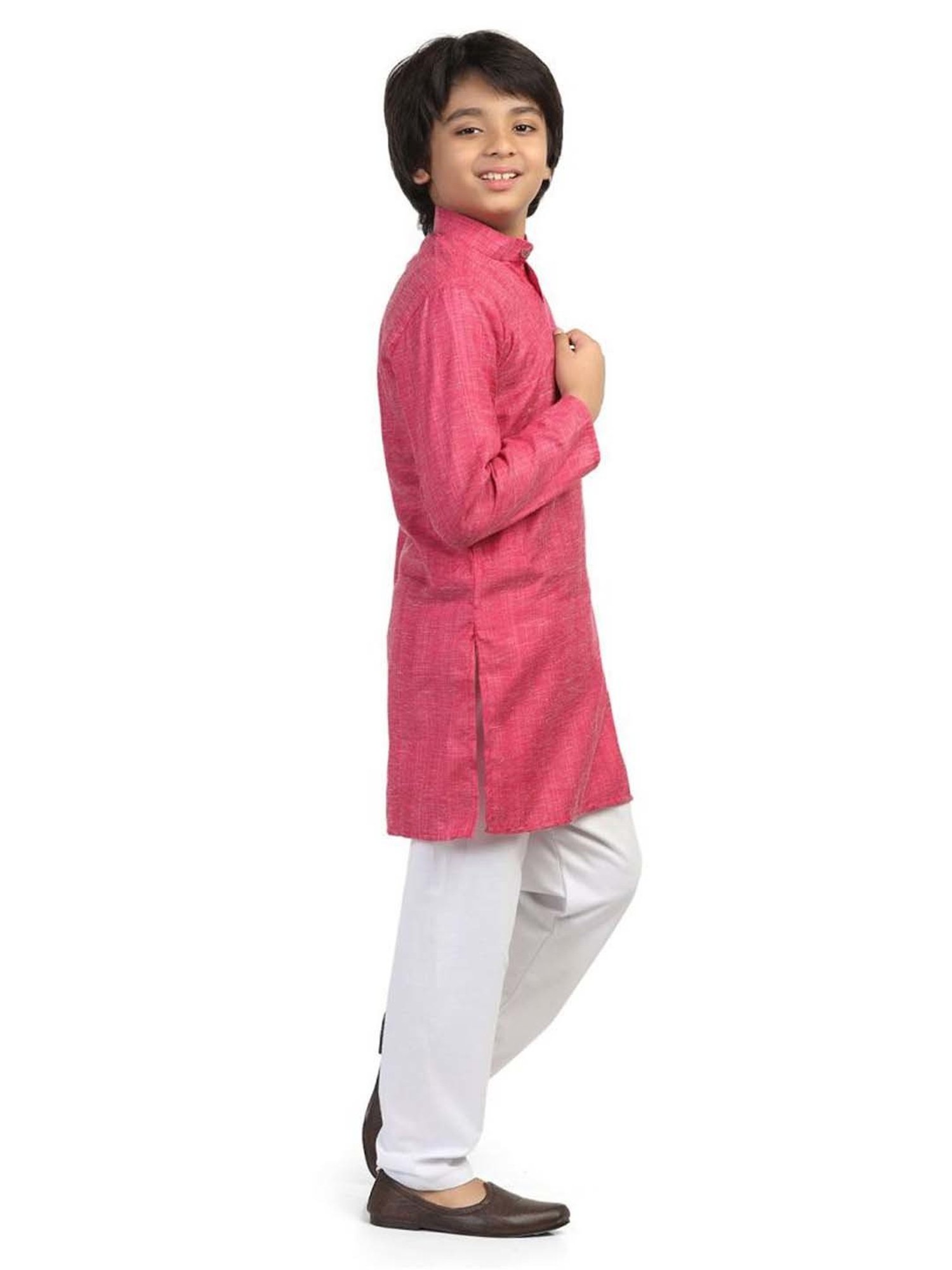 TAHVO Kids Pink & White Slim Fit Full Sleeves Kurta Set