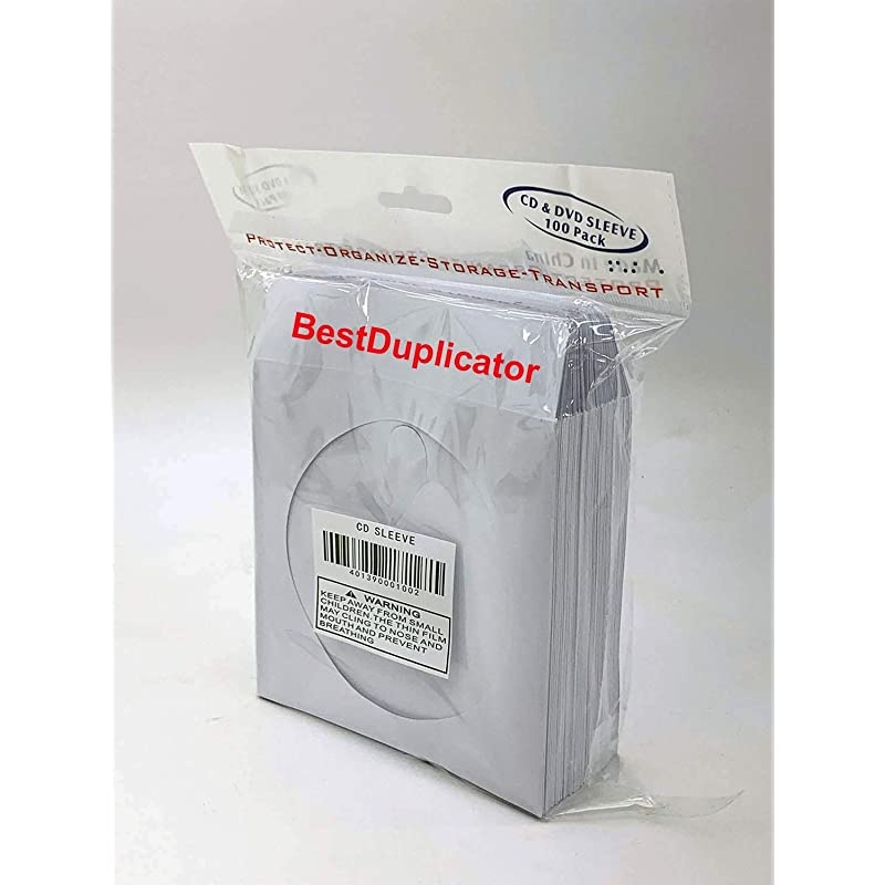 White CdDVD Paper Media Sleeves Envelopes with Flap and Clear Window Pack of 100
