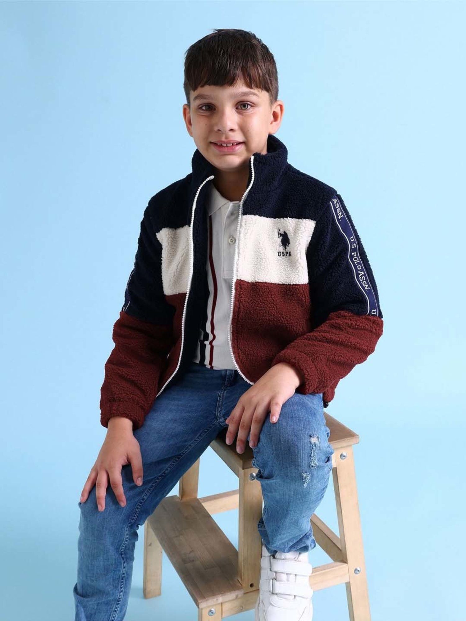 U.S. Polo Assn. Kids Red Self Design Full Sleeves Jacket