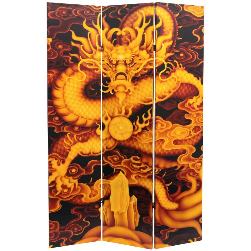6" Dragon Fire on the Mountain Double Sided Room Divider Yellow - Oriental Furniture