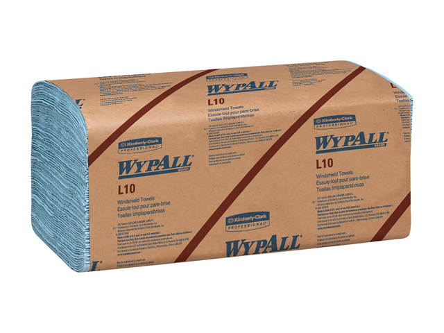 WypAll L10 Disposable Towels (05123), Windshield Wipe, 1-PLY, Banded, Blue, 12 Packs / Case, 200 Wipes / Pack, 2,400 Sheets / Case