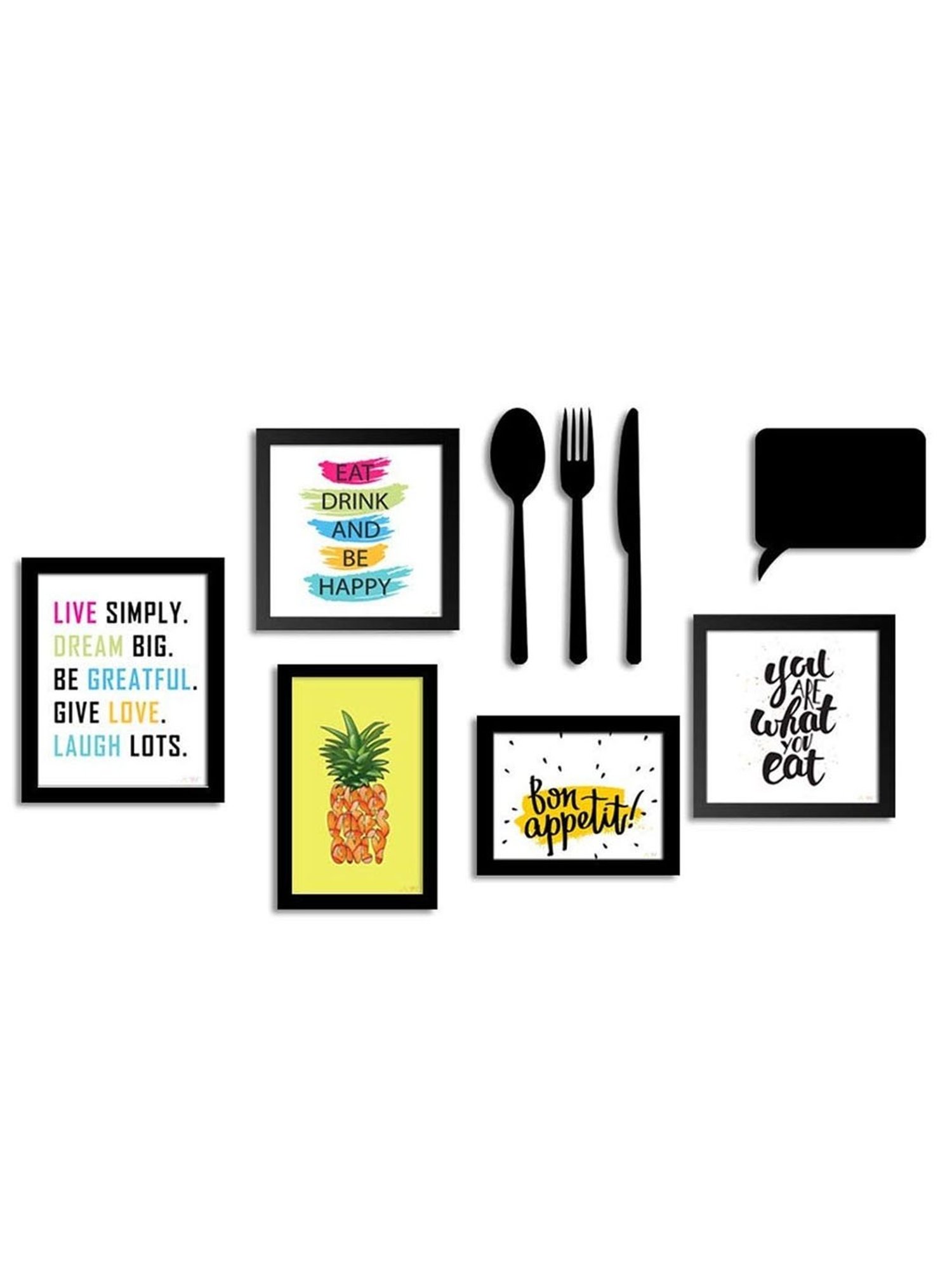 Art Street Black Engineered Wood Abstract Paintings - Set of 7