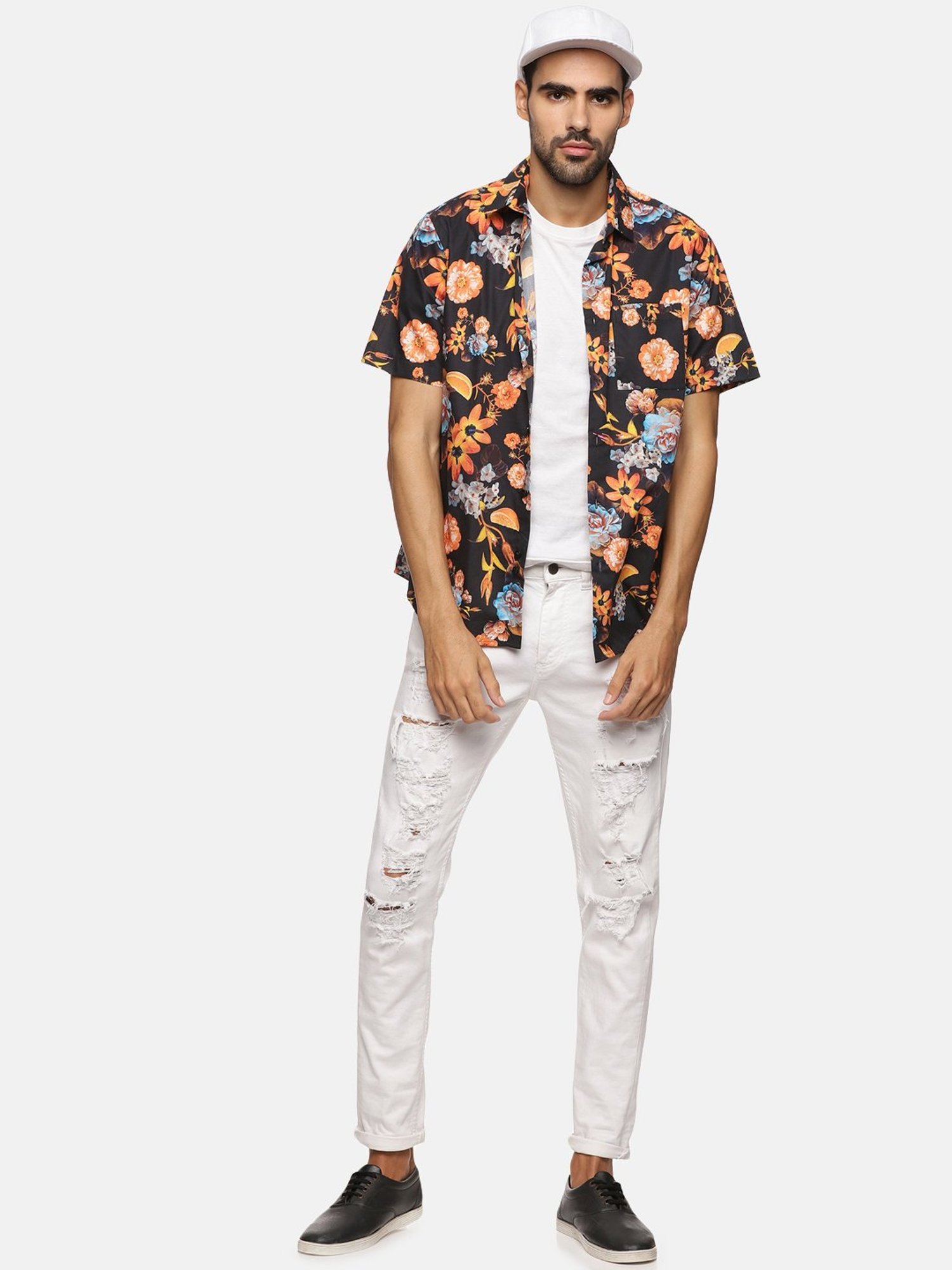 Don Vino Black Slim Fit Floral Print Shirt