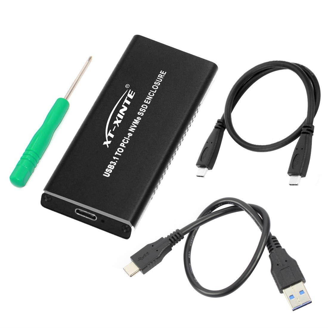 XT-XINTE USB3.1 Type-C to NVMe M.2 Mobile Hard Disk Box 10Gbps M.2 SSD Enclosure M Key External Case Upgrade Version with USB3.1 Type-A to Type-C & Type-C to Type-C Cable (Black)