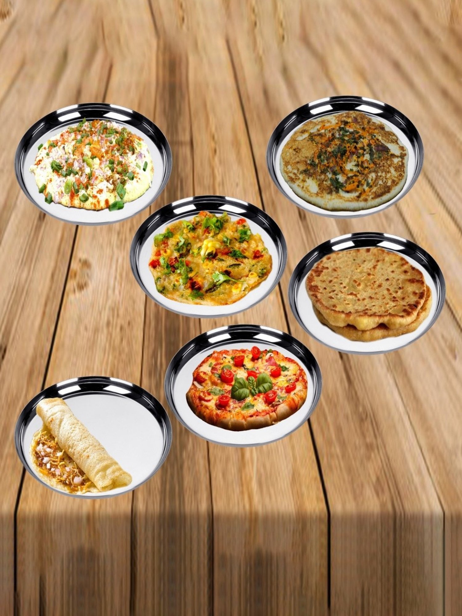 Sumeet S.S. Apple Shape Heavy Gauge Snack Plates with Mirror Finish -22.8Cm Dia-Set of 6 Pcs