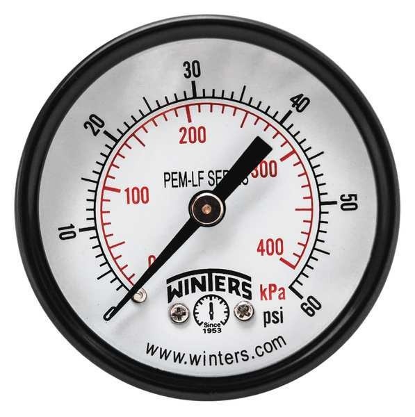 Winters Gauge, Pressure, 2in., 0 to 60 psi   PEM1404LF