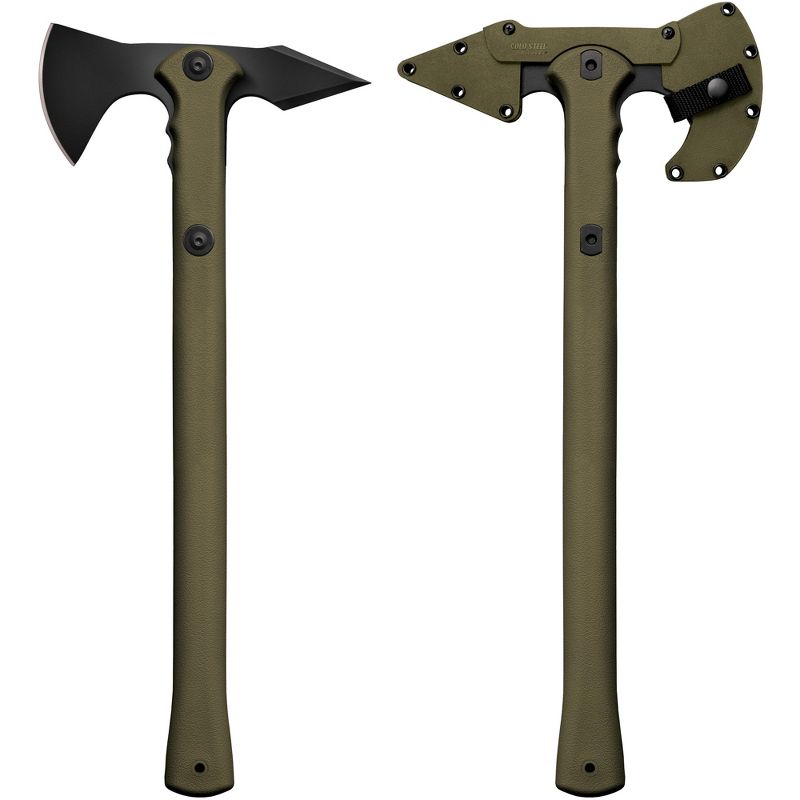 Cold Steel 90PTHG 19 Inch 29 Ounce Carbon Steel Camping Survival Tactical Trench Hawk Tomahawk Throwing Axe with Wedge Spike and Sheath, Green
