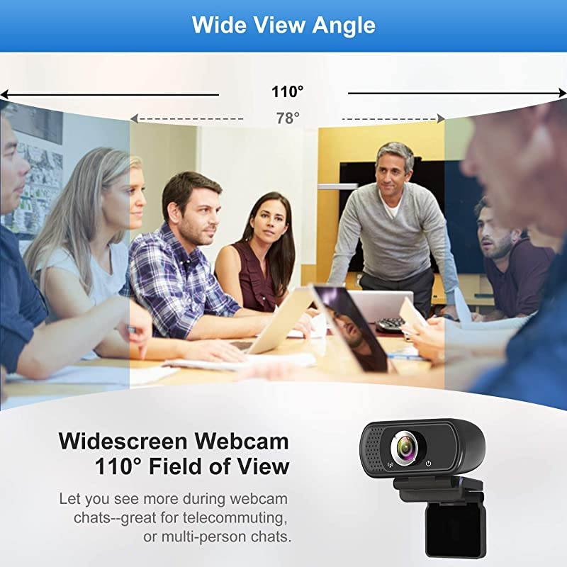 Webcam 1080P,HD Webcam with Microphone, PC Laptop Desktop USB Webcams with 110 Degree Wide Angle, Computer Web Camera with Rotatable Clip