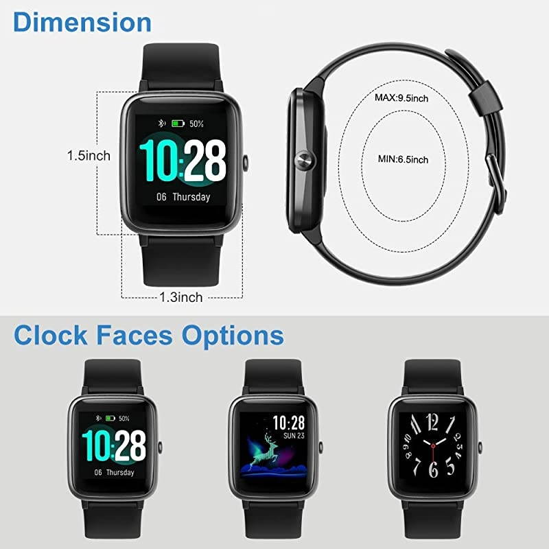 Smart Watch for Android Phones and iOS Phones Compatible iPhone Samsung IP68 Swimming Waterproof Smartwatch Fitness Tracker Fitness Watch Heart Rate Monitor Smart Watches for Men Women Black