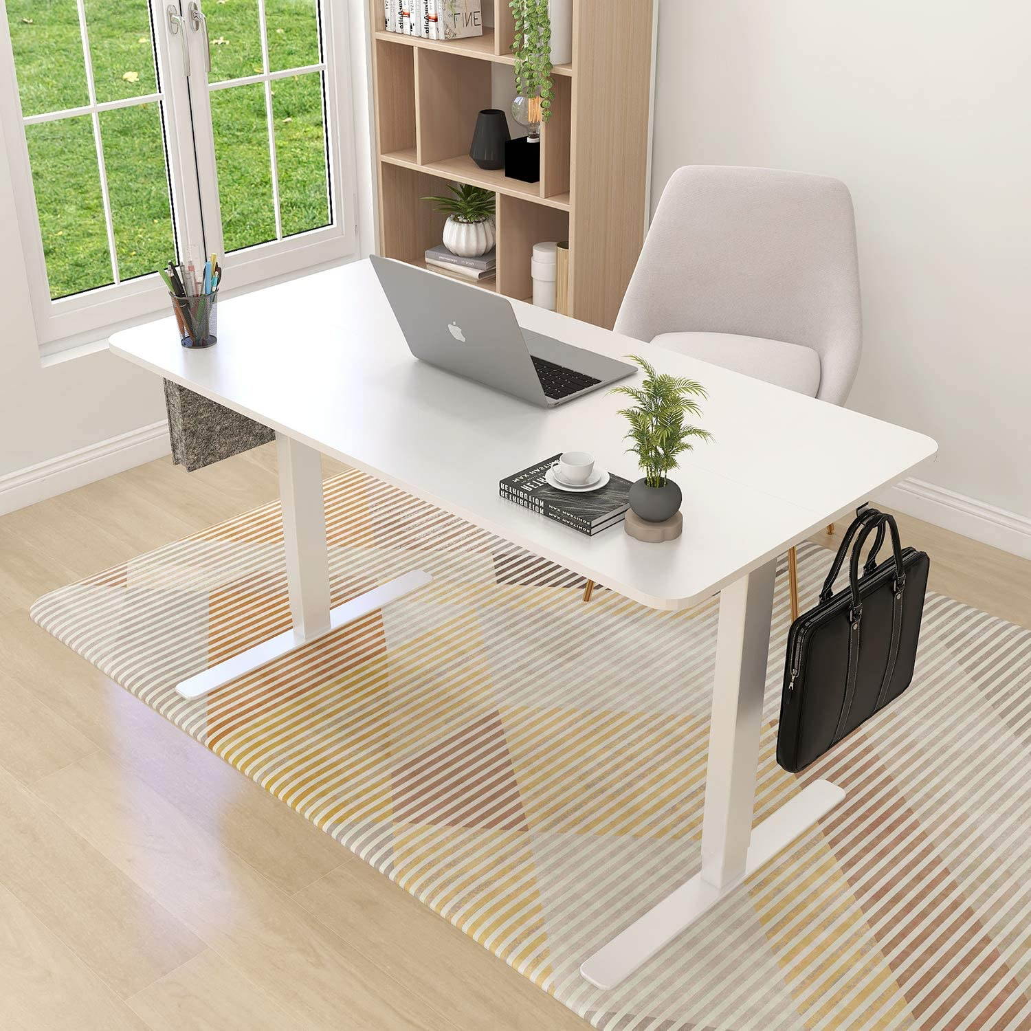 SMUGDESK 55'' x 28'' Electric Gaming Desk , Sit & Standing Racing Gaming Desk, Height Adjustable Table Home Office Desk with Splice Board and Black Frame ,Black