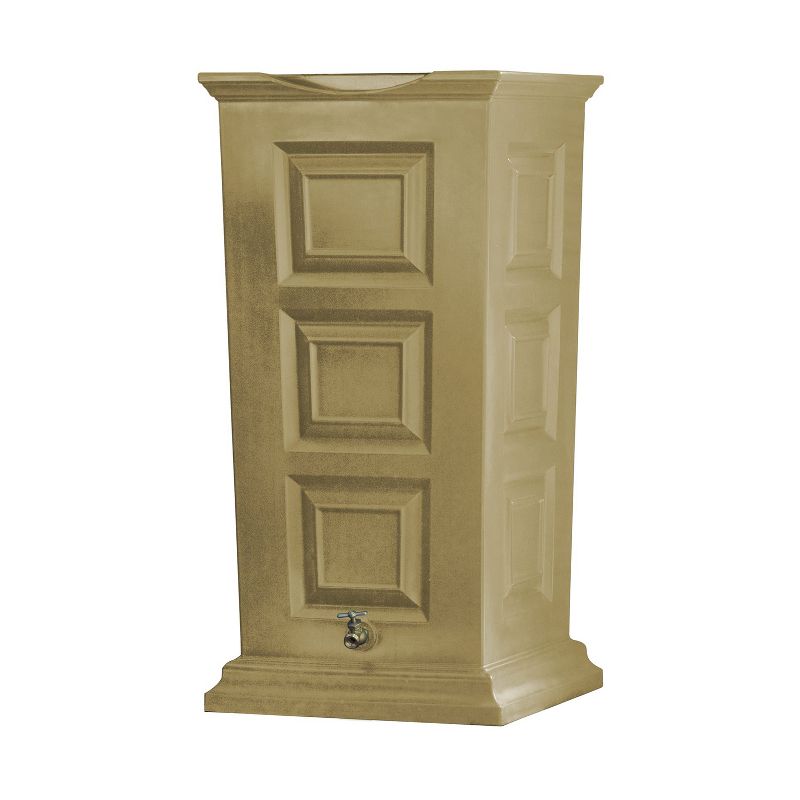 Good Ideas Savannah Outdoor 55 Gallon Flat Back Weatherproof Rain Barrel and Planter, Khaki