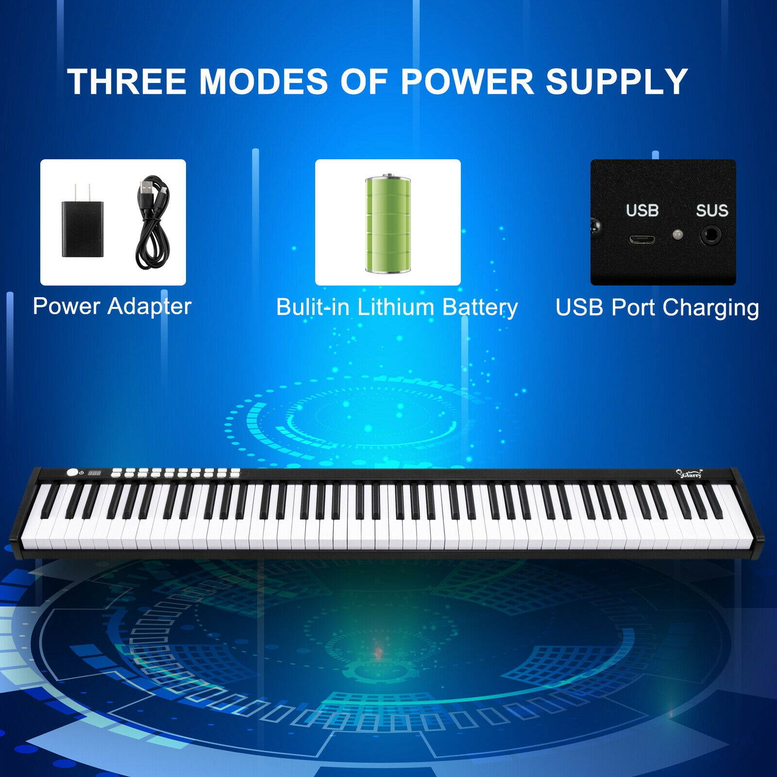 Lighted Portable 88 Key Piano Keyboard Electric Home  Bluetooth Black