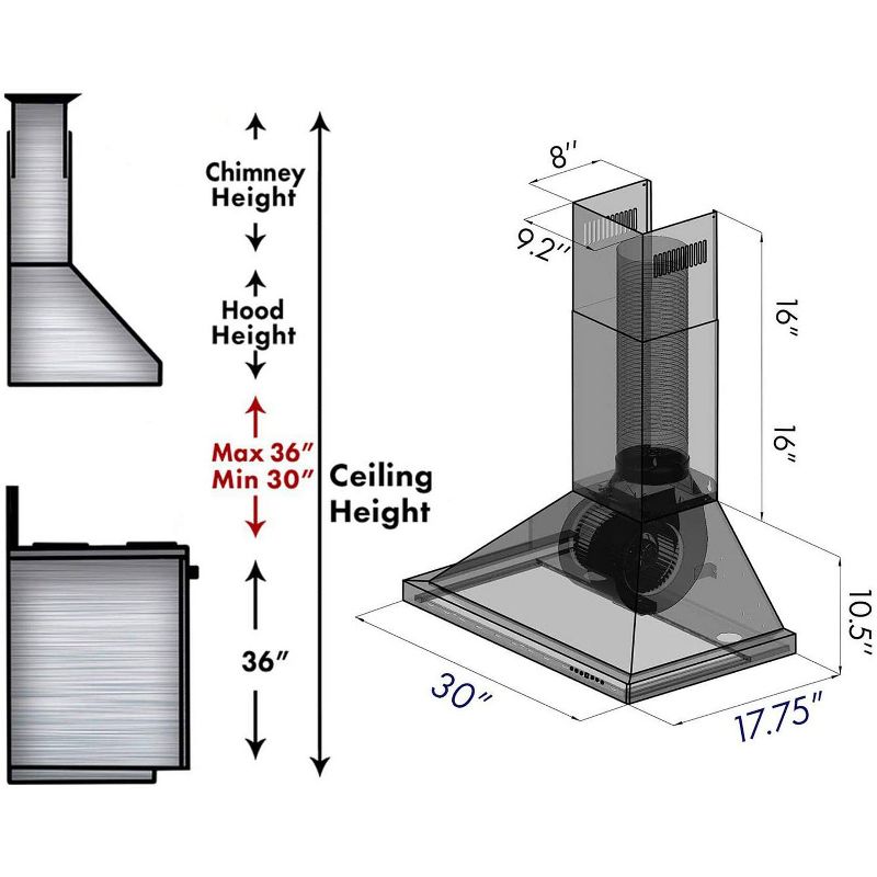 ZLINE KB-48 48 Inch Mounted Wall Range Hood With Crown Molding, Stainless Steel