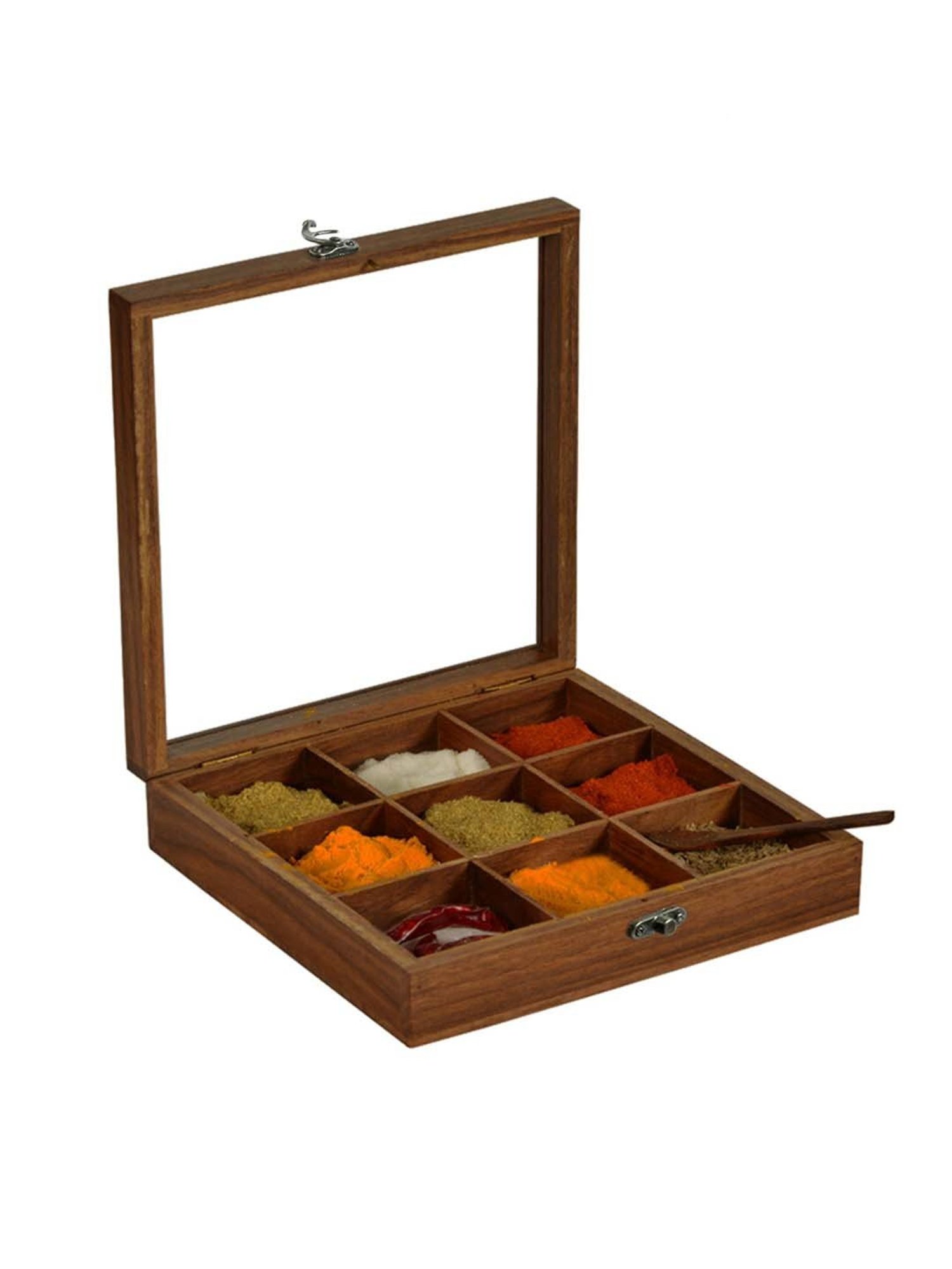 ExclusiveLane Spice Box With Spoon In Sheesham Wood