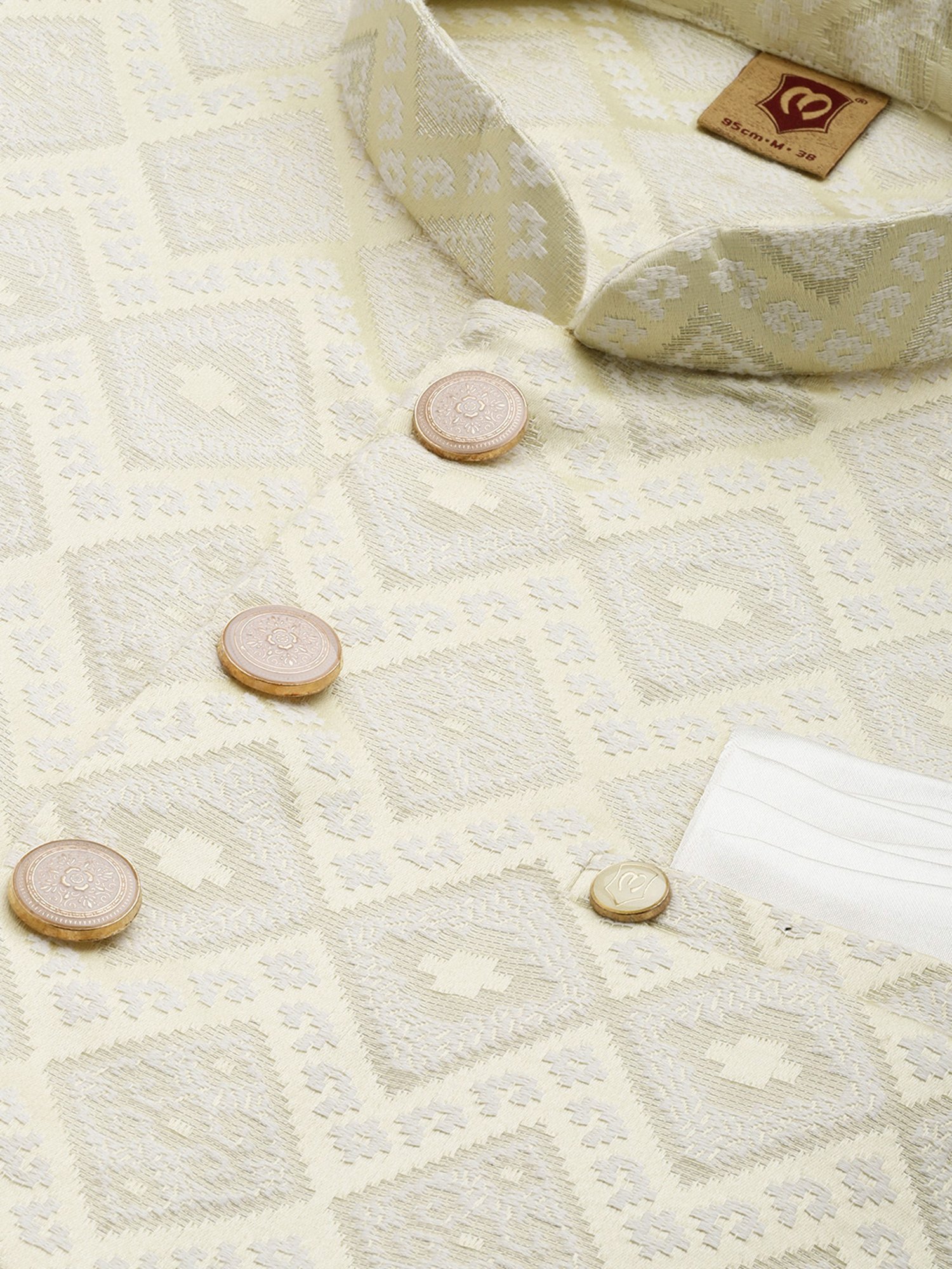 Manyavar Light Yellow Regular Fit Self Design Nehru Jacket