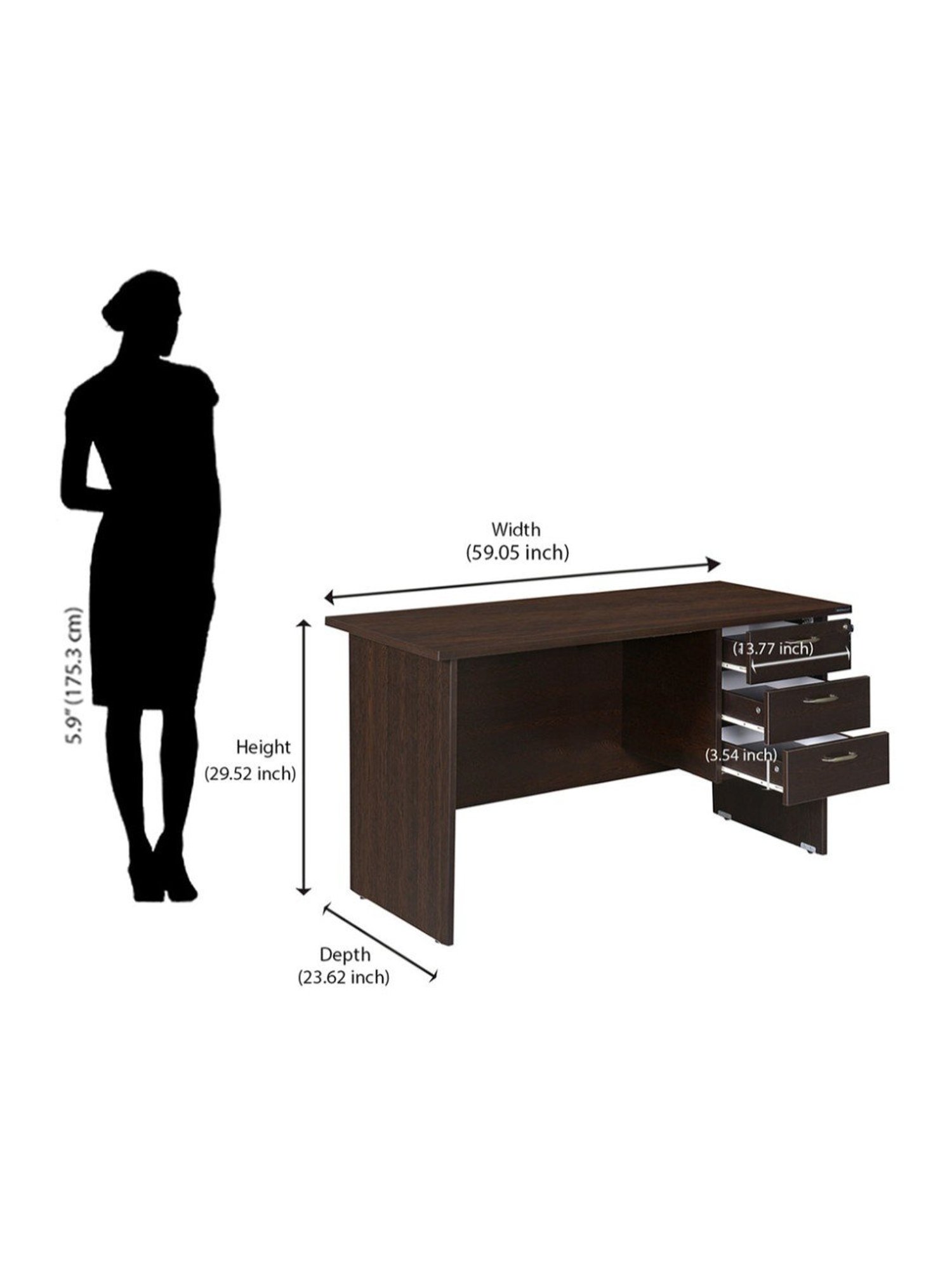 Nilkamal Maximus Black Engineered Wood Office Table with 3 Drawers