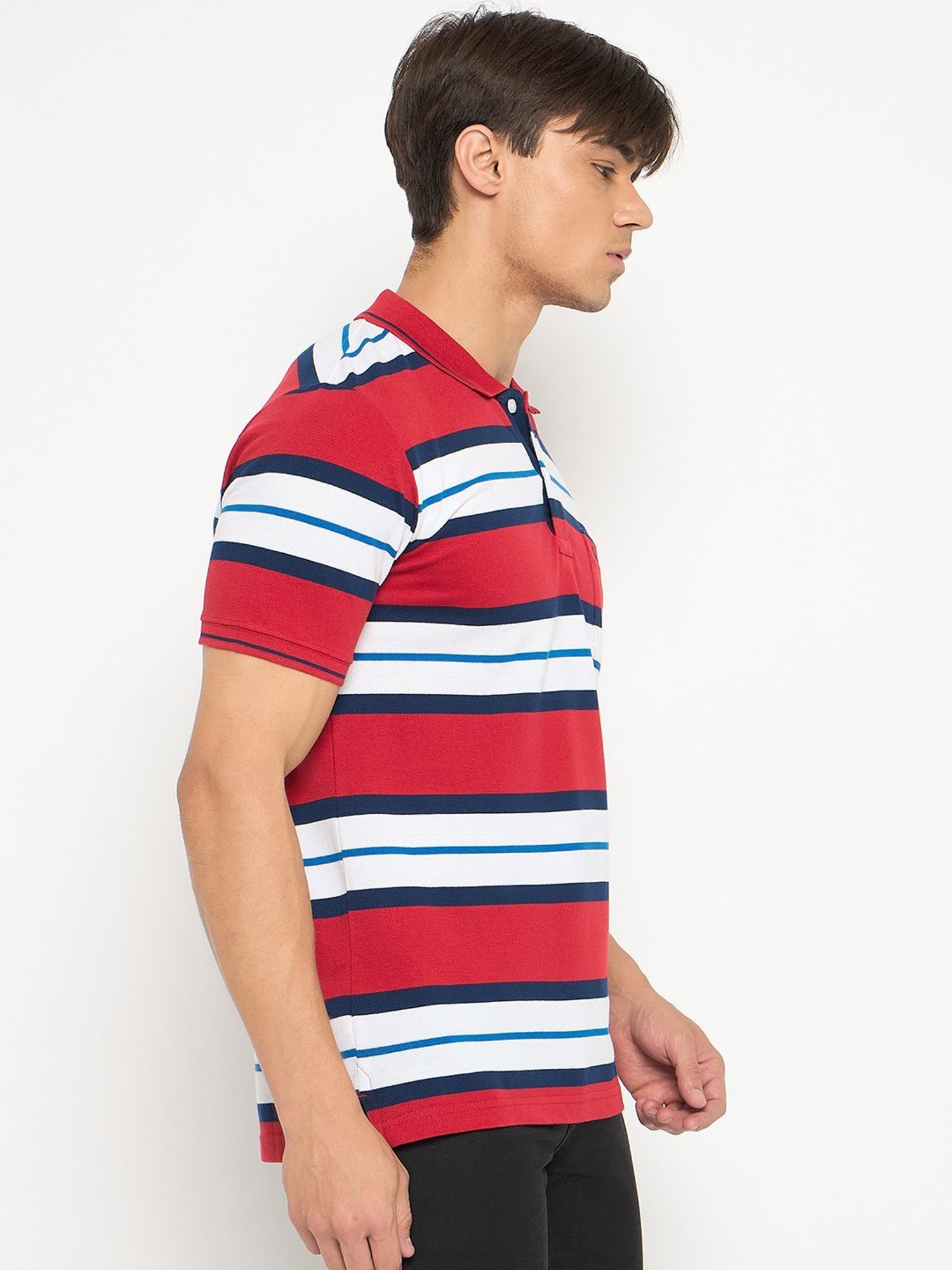 Duke Red Regular Fit Striped Polo T-Shirt