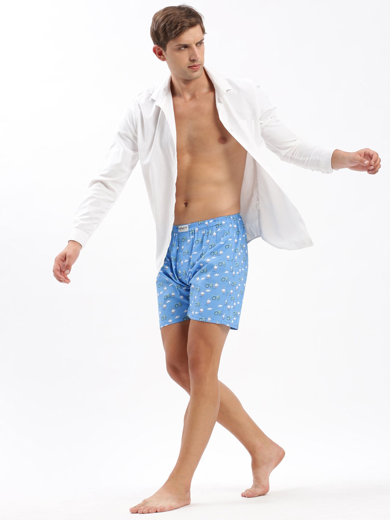 SHOWOFF Light Blue Slim Fit Printed Cotton Boxers