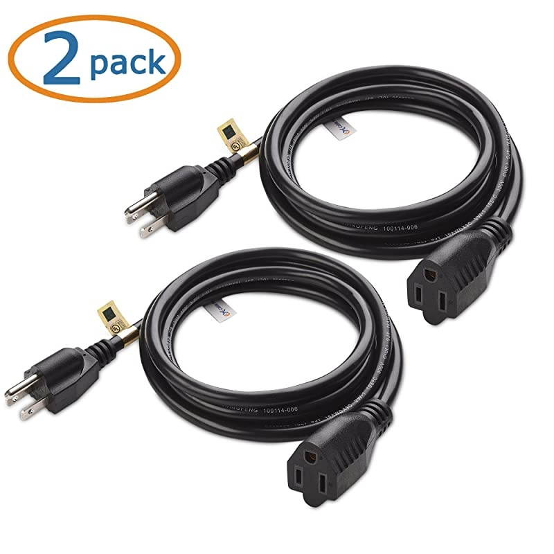 2Pack 16 AWG Heavy Duty AC Power Extension Cord Power Extension in 6 Feet NEMA 515P to NEMA 515R
