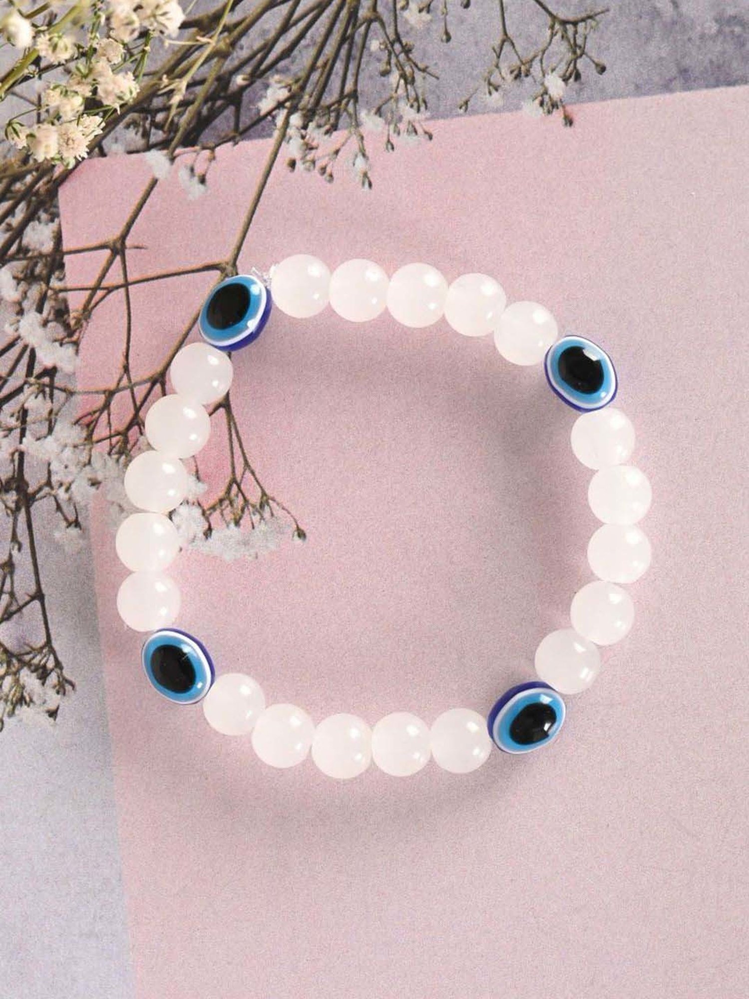 NVR White Marbel Crystal Elasticated Bracelet for Unisex