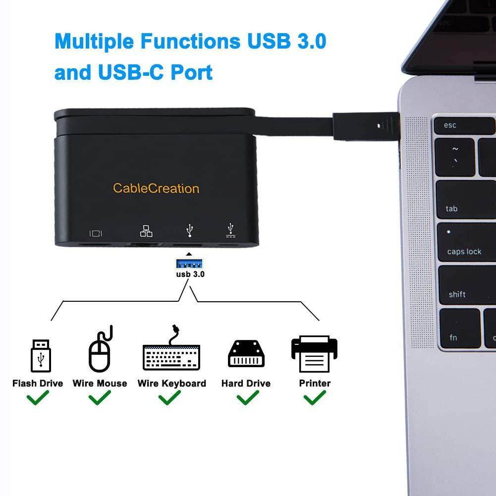 USB C Hub with Hidden Cable, CableCreation USB Type C to HDMI, Ethernet, USB 3.0, USB Type C PD Port, Compatible with MacBook Pro 2018, iPad Pro 2018, MacBook Air 2018, XPS, External Hard Drive