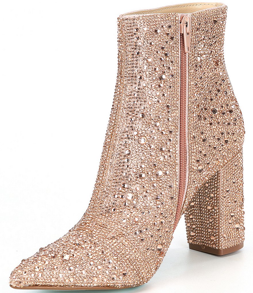 Blue by Betsey Johnson Cady Rhinestone Embellished Block Heel Booties