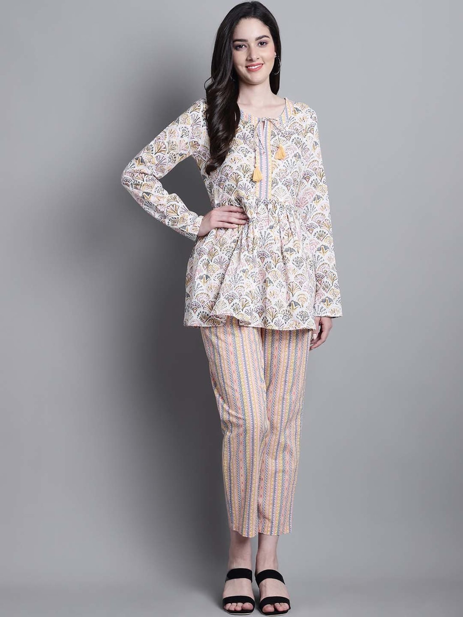 Prakrti Multicolored Cotton Printed Top Pant Set