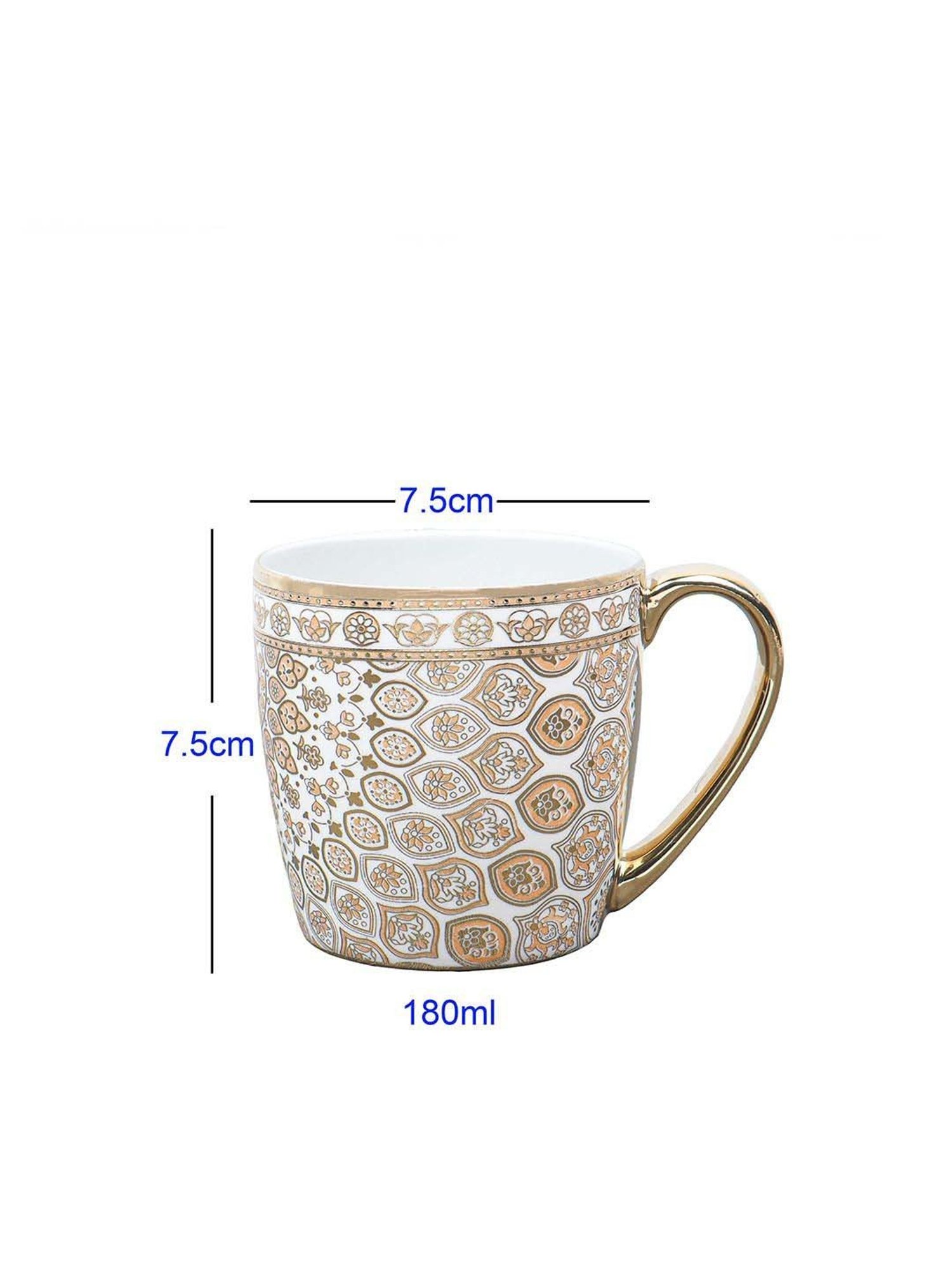 Femora Golden & White Bone China Tea Cup (0.16 L) - Set of 6