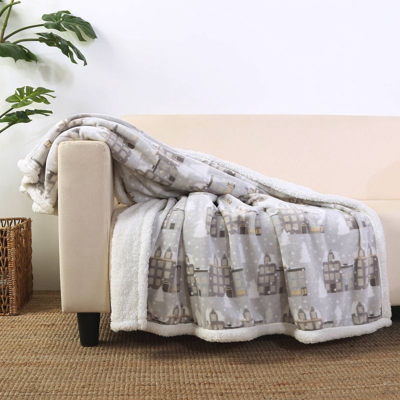 50"x60" Holiday Village Reversible Throw Blanket Gray - Better Living