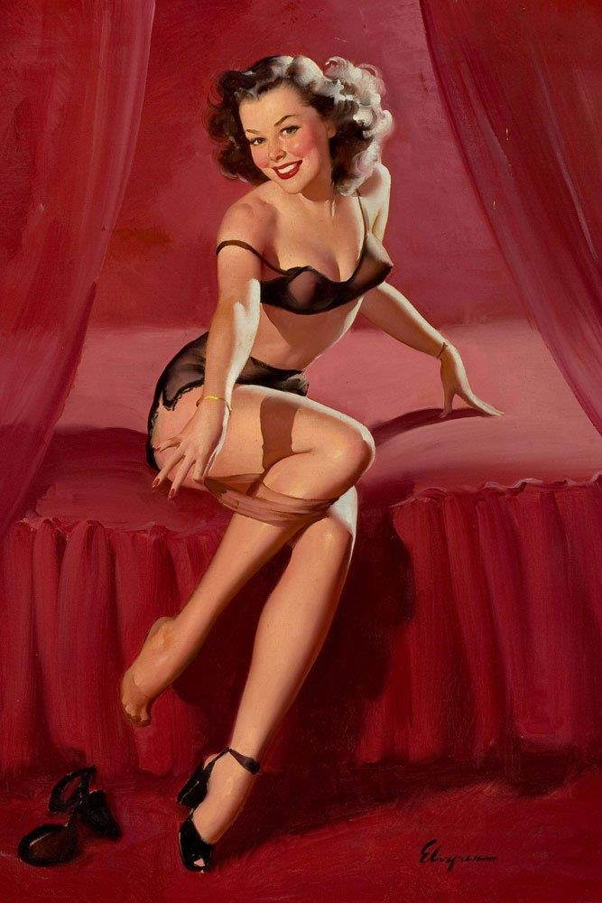 Vintage Pin-Up Metal Plaque 'I'M Not Shy, I'M Just Retiring', Brown & Bigelow Calendar Illustration, 1947 - By Gil Elvgren, 12X18 Wall Decor