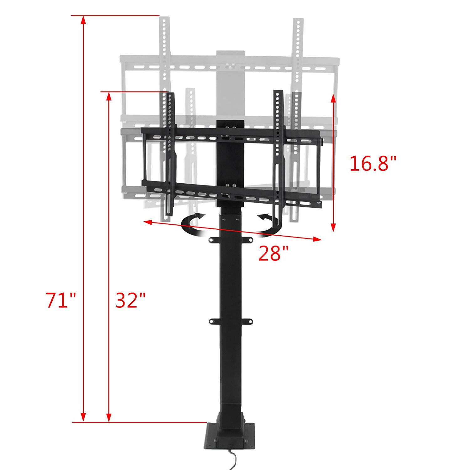 VEVOR Pro Swivel Motorized TV Lift 32"-70" TV Lift Mechanism 1000mm Lift Mount Auto Lifting Adjustable Height with Remote Controller for Plasma LCD LED TV and Monitors