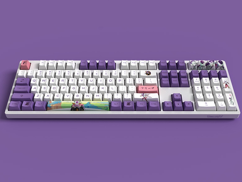 Akko 3108V2 Dragon Ball Z Frieza Full Size Gaming Mechanical Keyboard Double Shot Dye Sub PBT Keycaps NKRO Detachable USB Type-C Wired White and Purple