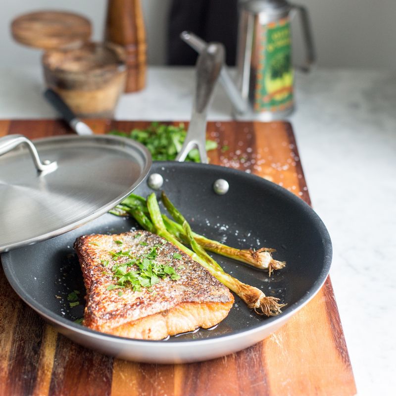 American Kitchen Cookware Premium Tri-Ply Stainless Steel Nonstick Covered 10 Inch Frying Pan 