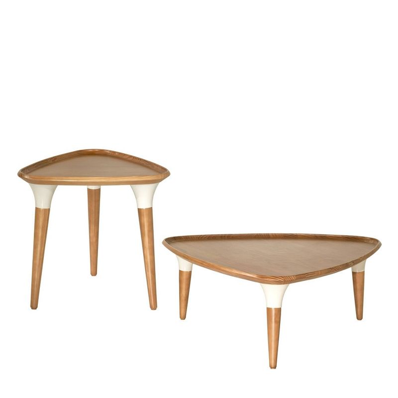 2pc Homedock Triangle Coffee and End Table Set Cinnamon/Off White - Manhattan Comfort